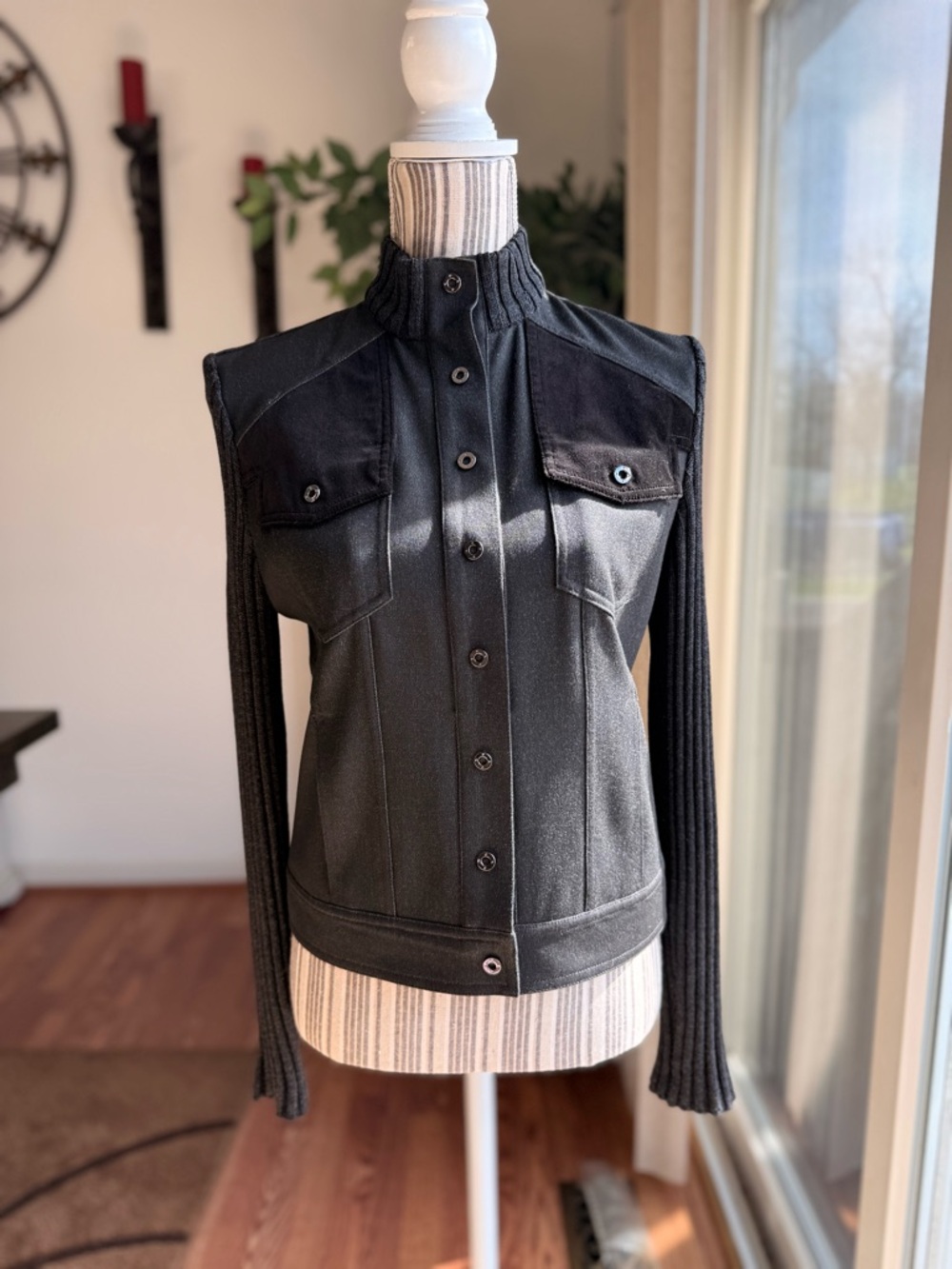 St. John Sport by Marie Gray Black Mixed-Media Utility Jacket